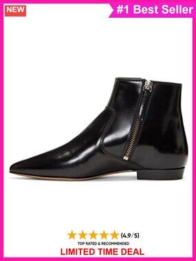 Faux Leather Pointed Toe Zip Ankle Boots Flat Booties Formal Office